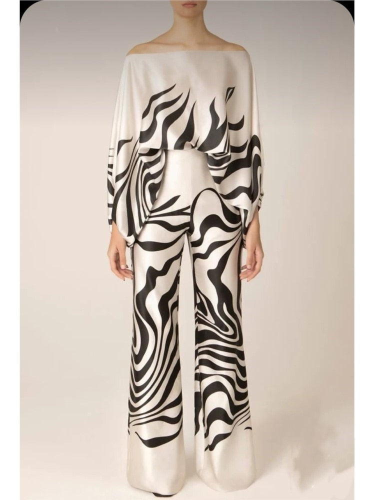 DOLCE VITA - L'Ensemble 2PCS en satin Chic pantalon fluide & haut épaules dénudées