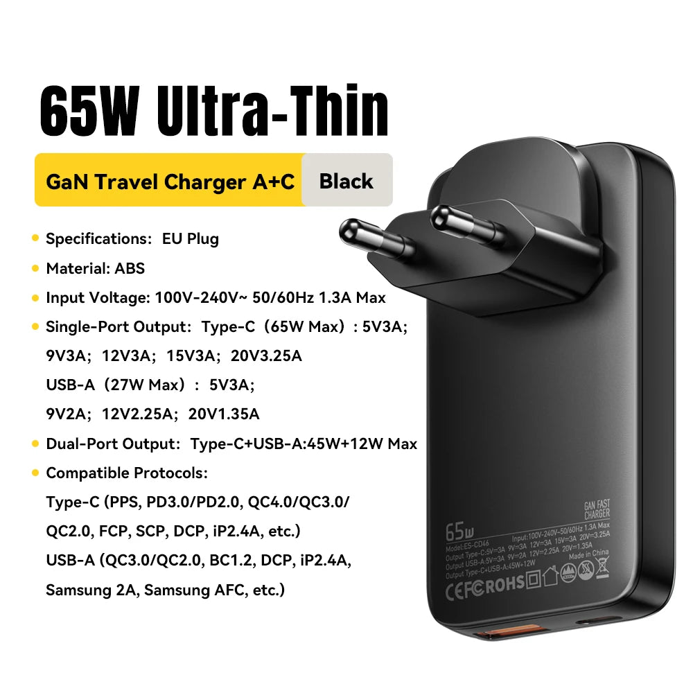 Chargeur ULTRA PLAT 65W Haute Puissance
