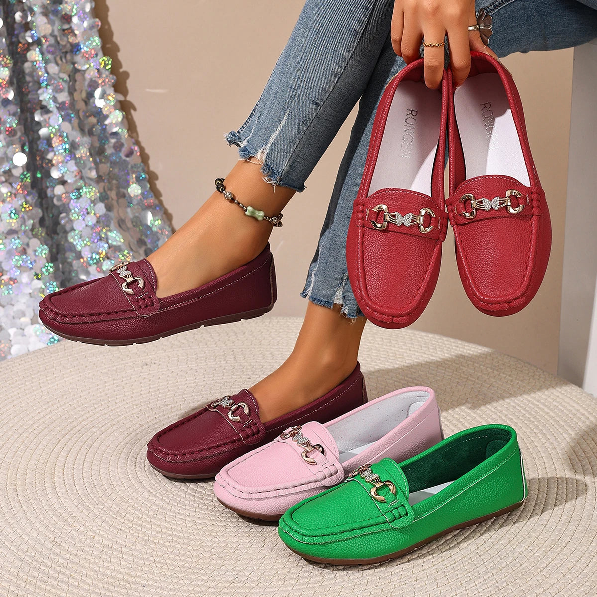 Mocassins Femme en Cuir PU à Bout Rond – Détails Papillon et Semelle Antidérapante