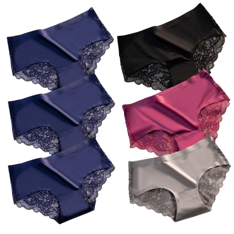 Lot de 6 Culottes en soie glacée invisibles avec dentelle