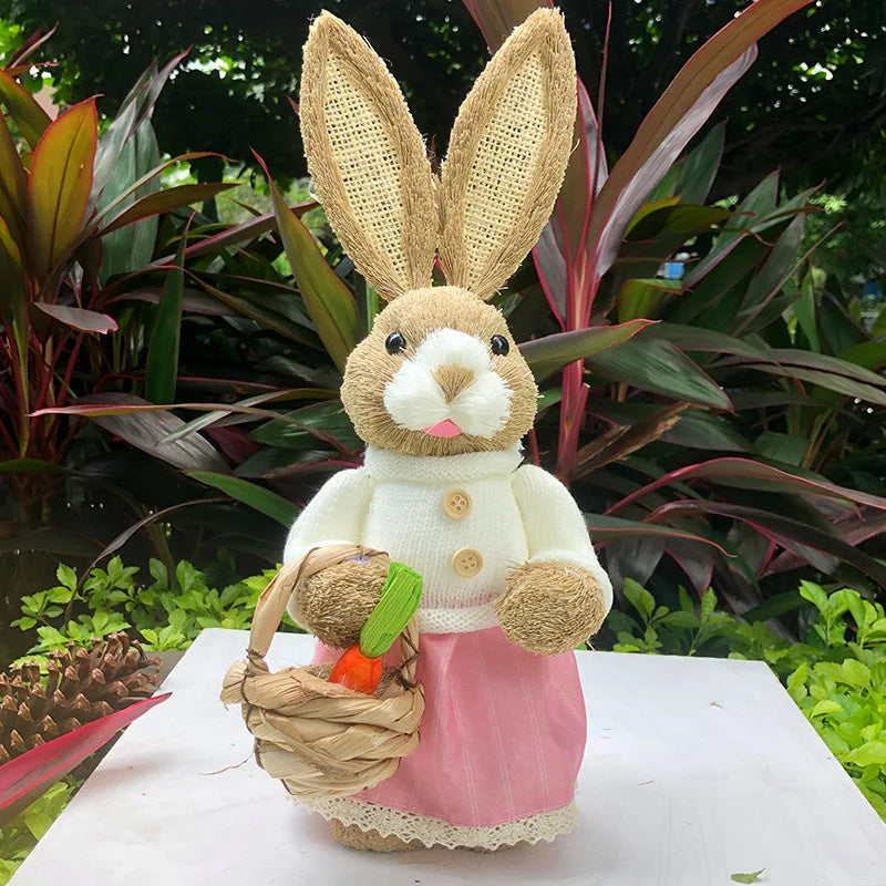 Lapin de Pâques Décoratif en Paille Tissé 35CM