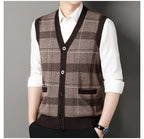 Cardigan tricot sans manches à carreaux