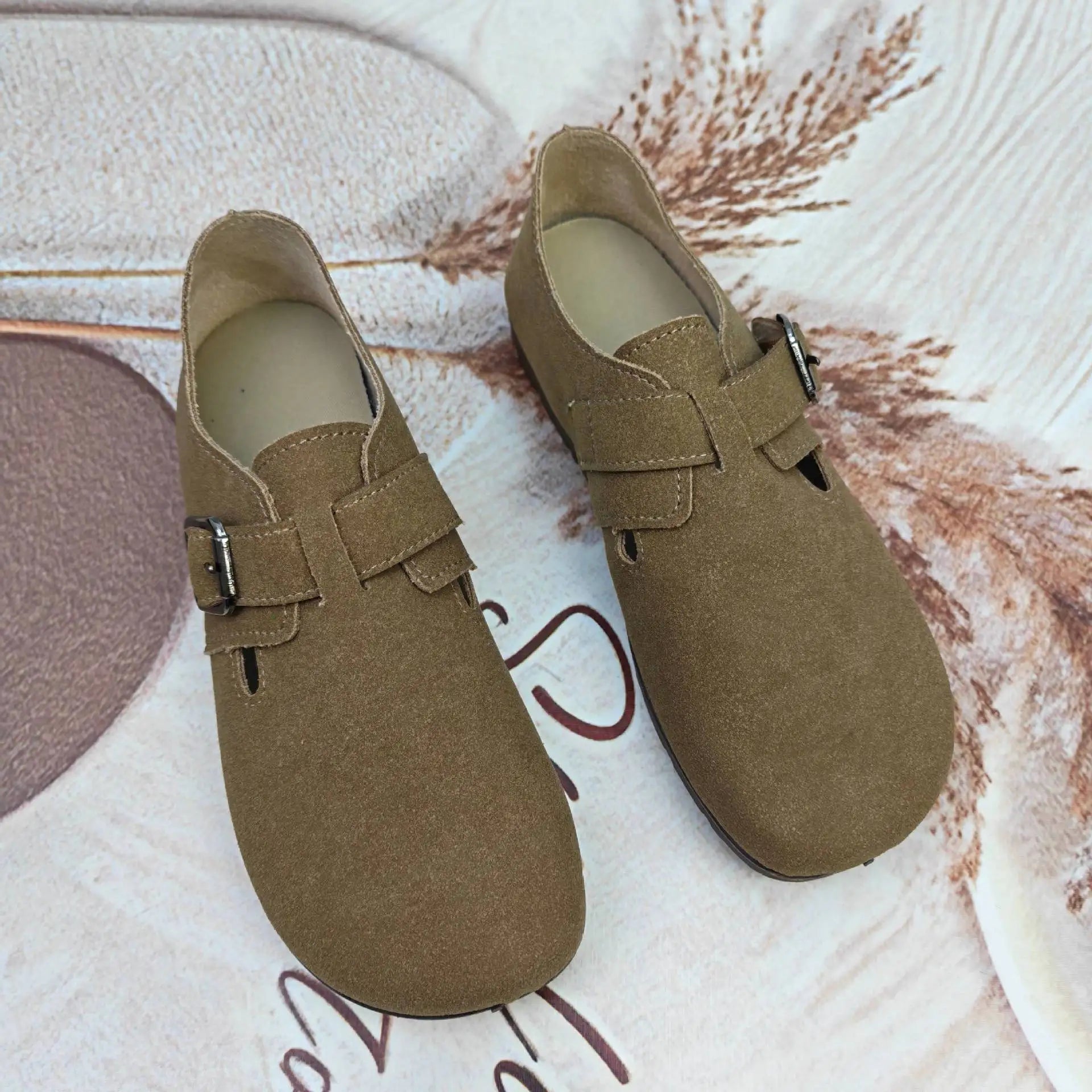 Chaussures Sabots en Daim Antidérapante à Boucle