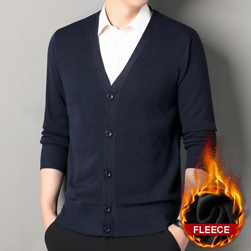Cardigan col V intérieur doublé polaire