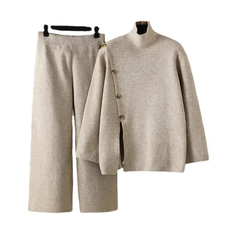 Ensemble Pull Col Montant Fendu et Pantalon Oversize