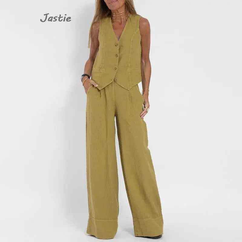 Ensemble Tailleur en Lin pour Femmes - Veston et Pantalon