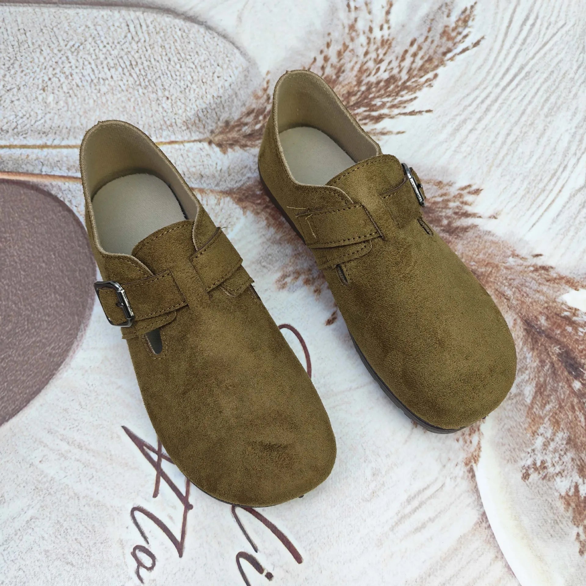 Chaussures Sabots en Daim Antidérapante à Boucle
