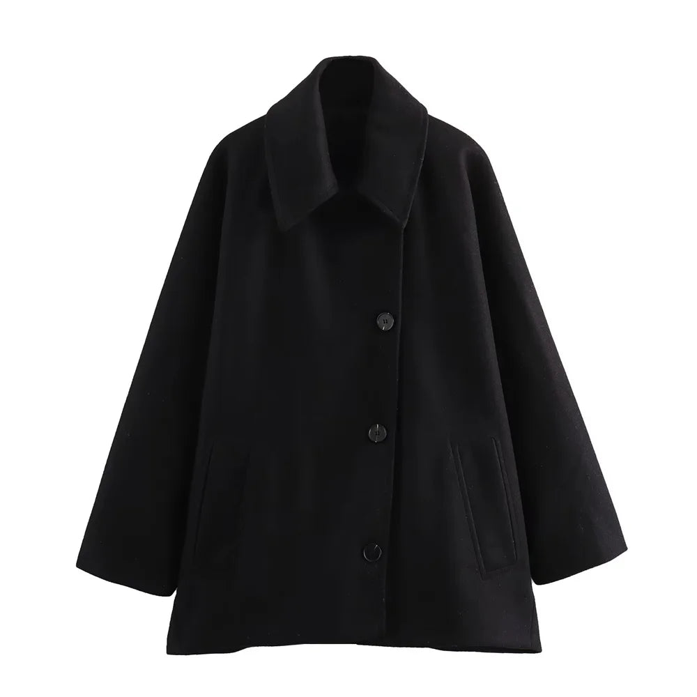 Manteau Classique Court à Grandes Poches Femme