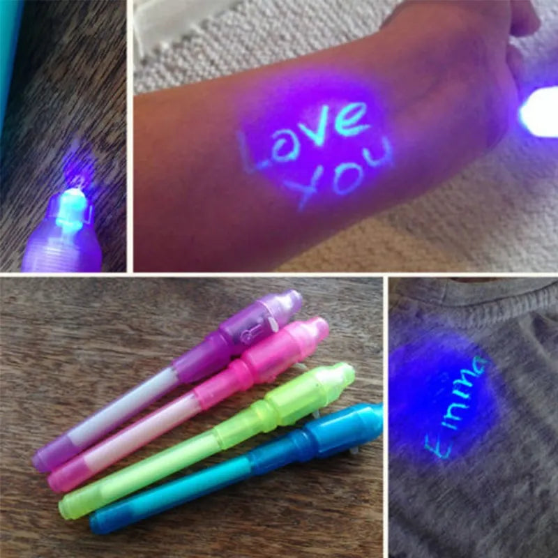 Lot de 4 stylos Magiques 2 en 1 à encre invisible + Lumière UV