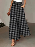 Pantalon Fluide à Jambes Larges avec Taille Élastique à Pois