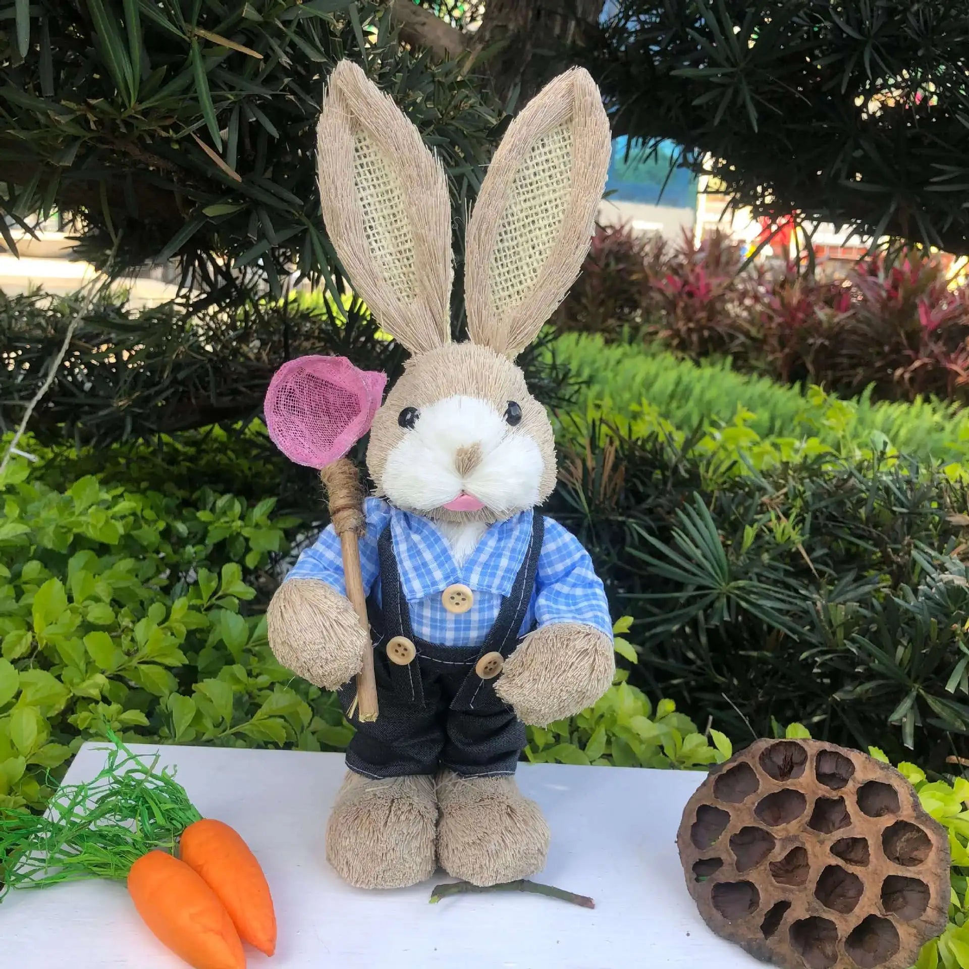 Lapin de Pâques Décoratif en Paille Tissé 35CM