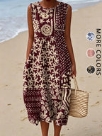 Robe Midi Bohème Fleurie Femme – Sans Manches, Coupe Ample et Fluide avec Poches