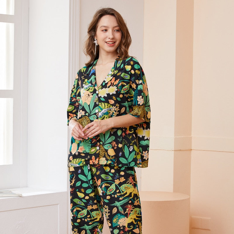 Pyjama Short en Viscose - Motif estival