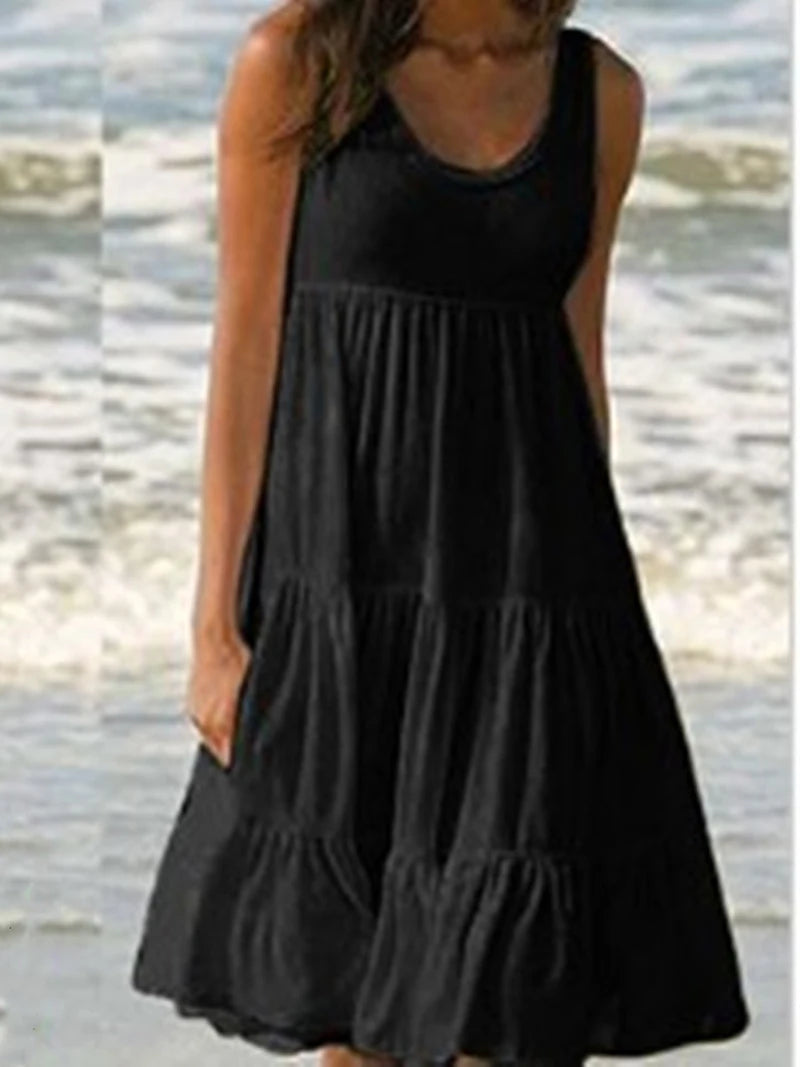 Robe mi-longue à bretelles dos nu fendue — femme