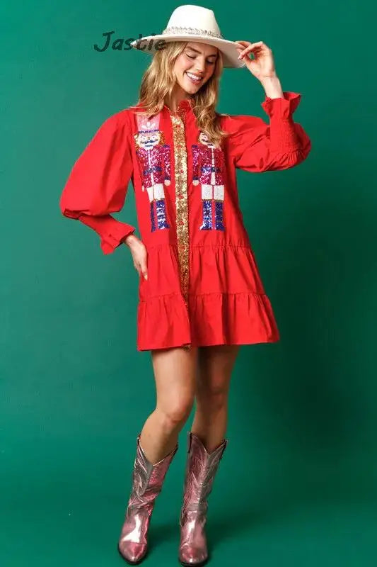 Robe de Noël Casse-noisettes en Sequin à volant