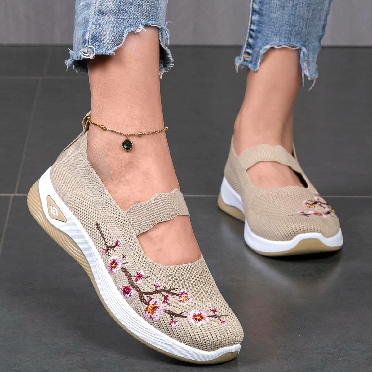 Floral Embroidered Mesh Loafers - Spring