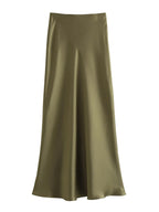 Jupe Midi en Satin taille haute légèrement évasée - 14 Couleurs