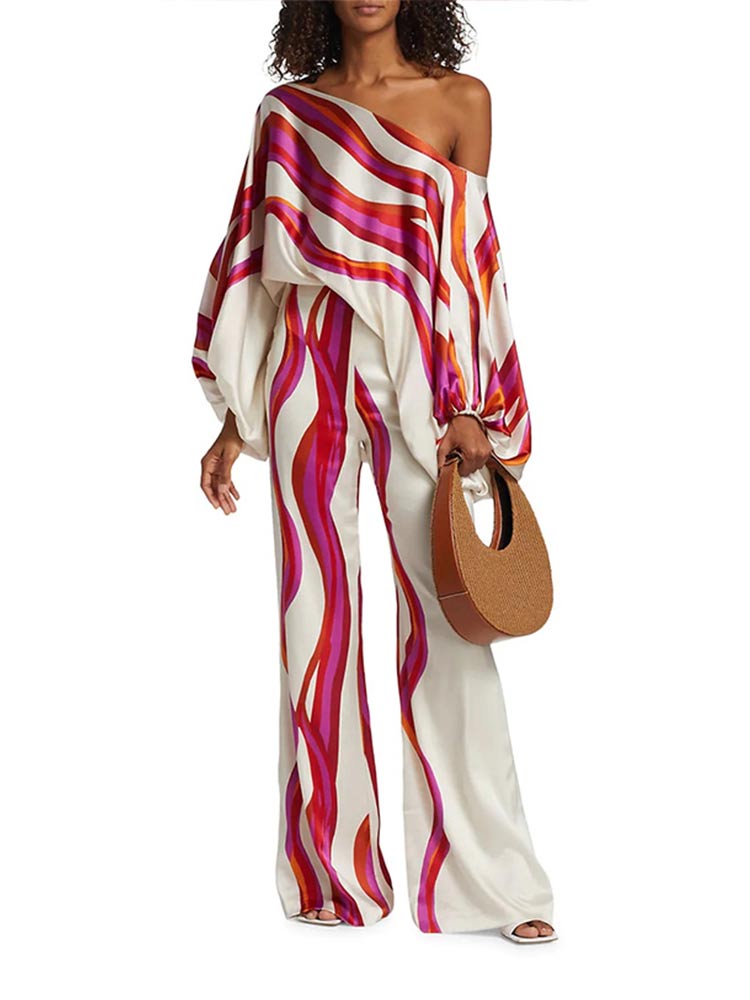 DOLCE VITA - L'Ensemble 2PCS en satin Chic pantalon fluide & haut épaules dénudées