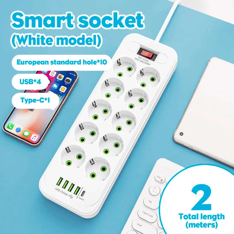 Multiprise 10 Prises + USB & Type-C – 2m