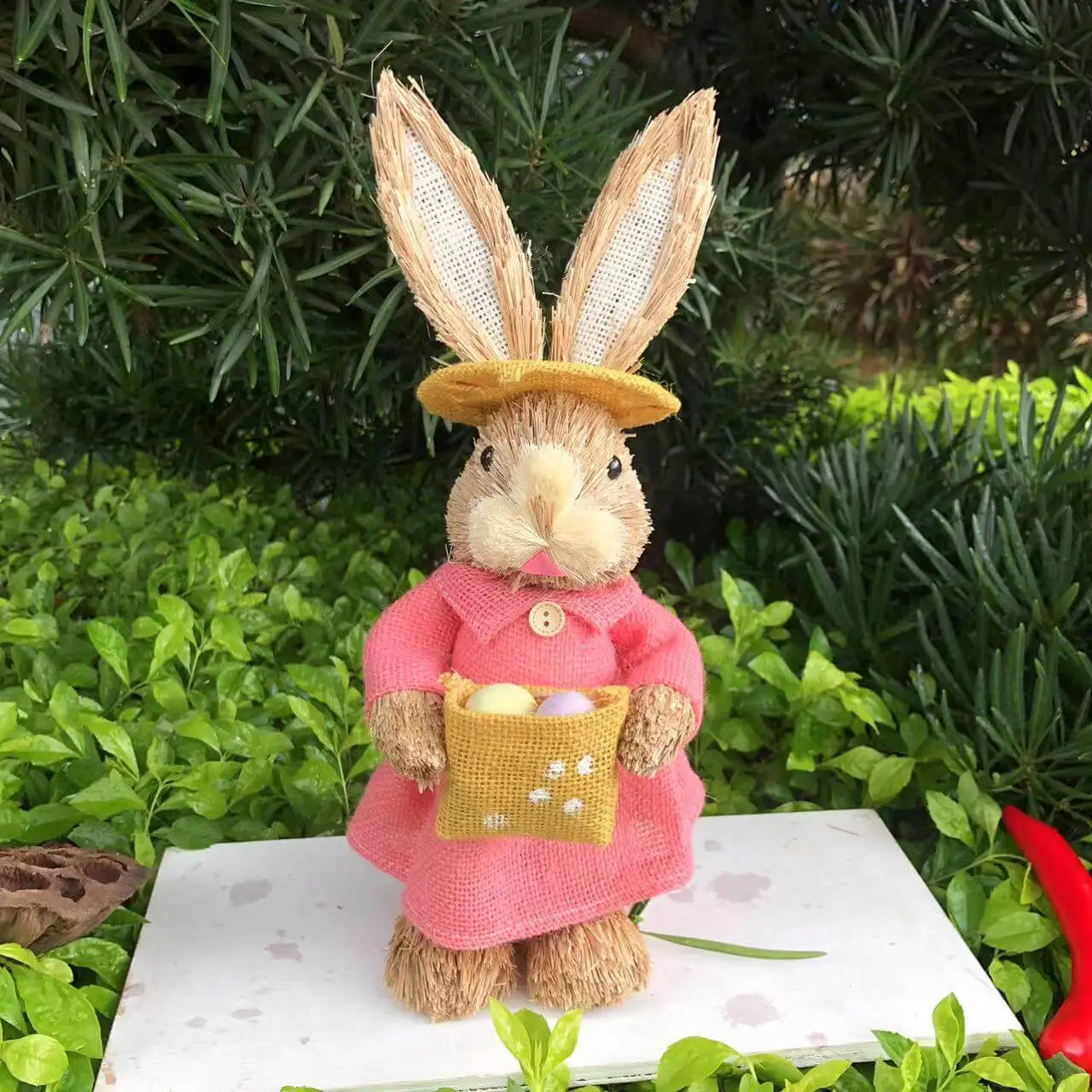 Lapin de Pâques Décoratif en Paille Tissé 35CM