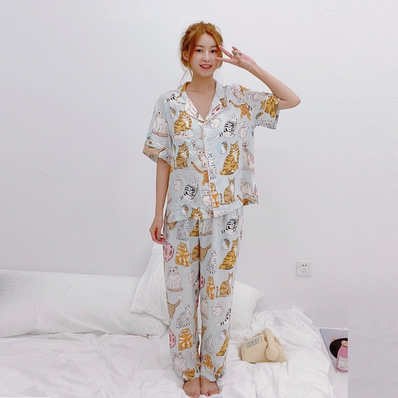 Pyjama Short en Viscose - Motif estival