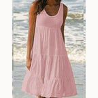 Robe mi-longue à bretelles dos nu fendue — femme