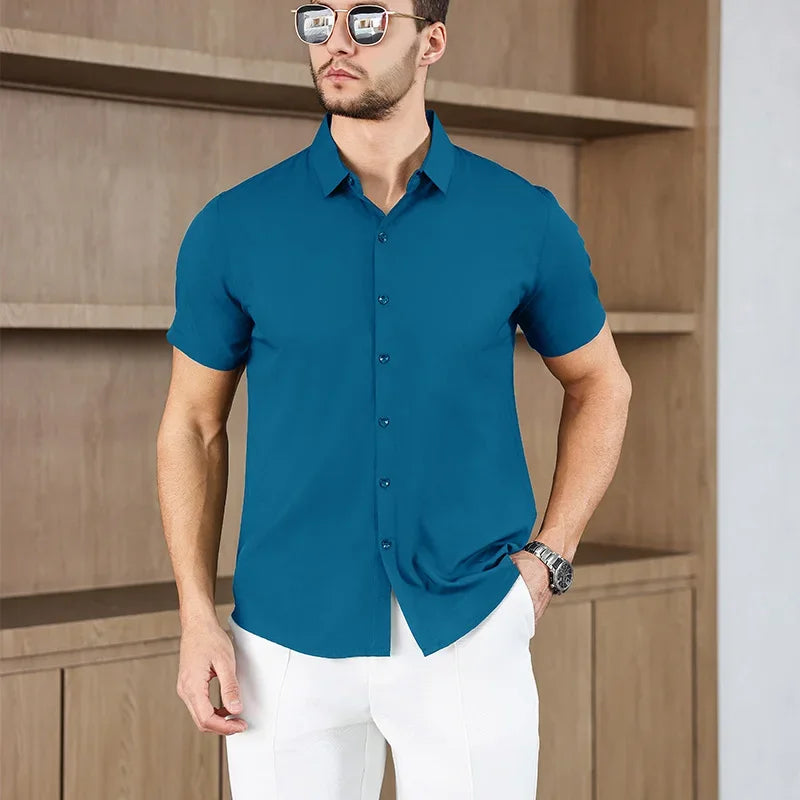 Chemise Unie Coupe Moderne pour l’Été – Homme