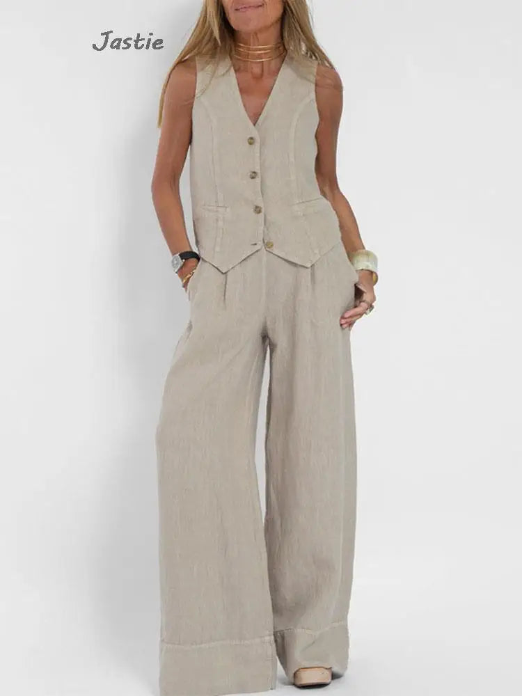 Ensemble Tailleur en Lin pour Femmes - Veston et Pantalon