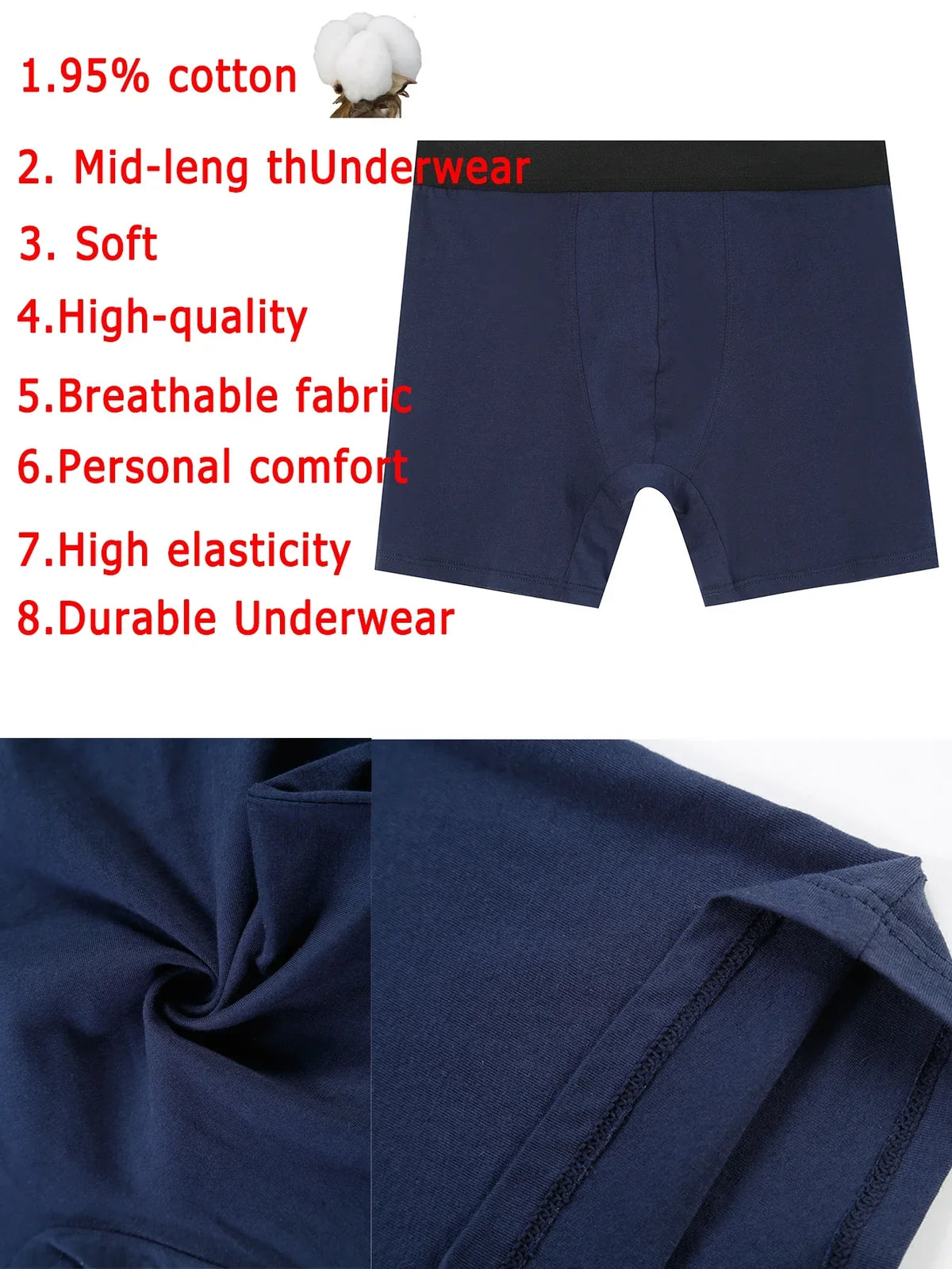Lot de 7 Boxers Mi-Long en Coton pour Homme