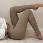 Legging Tricoté en Coton Taille Haute avec Pied