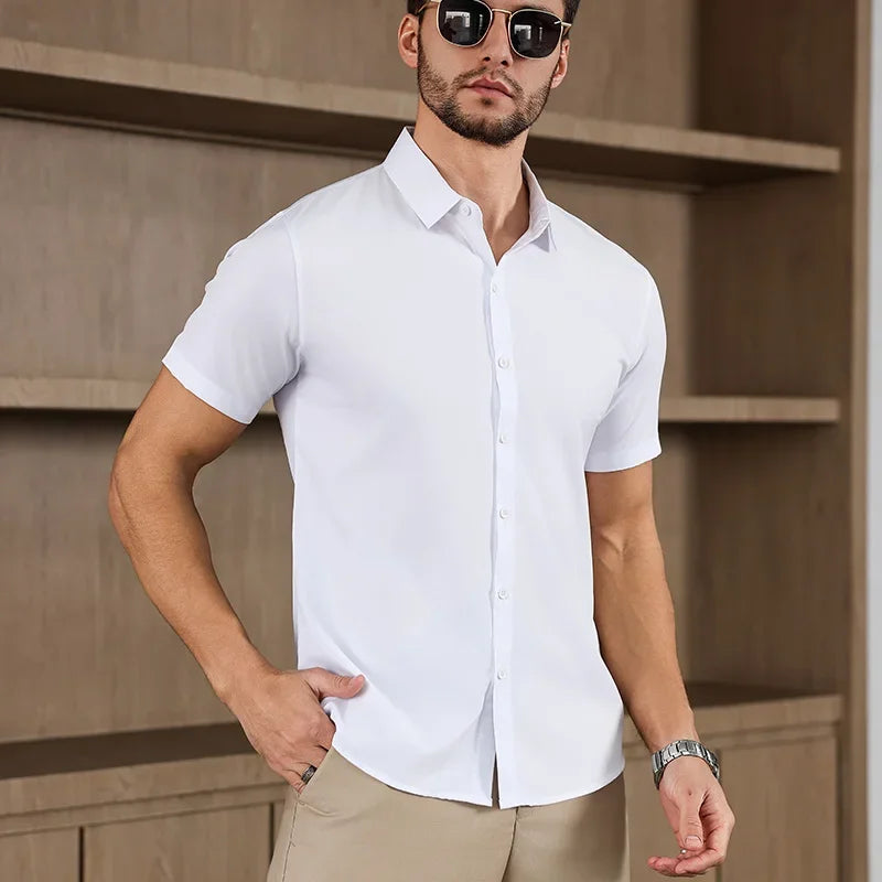 Chemise Unie Coupe Moderne pour l’Été – Homme