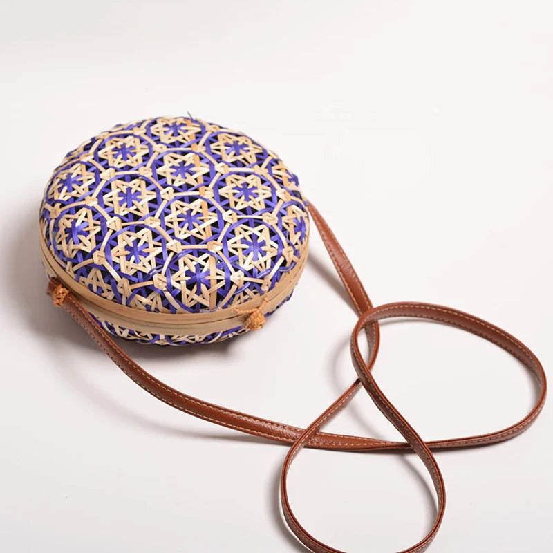 Sac rond en paille de bambou pour femmes