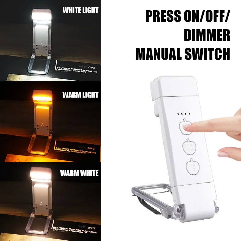 Mini Lampe à Clip de Lecture Portable - 3 Lumières + 5 Intensités