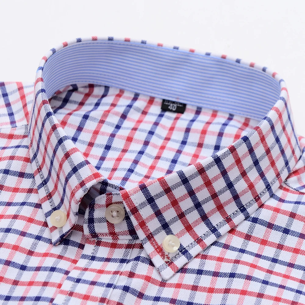 Chemise légère à carreaux et rayures pour hommes - 100% coton