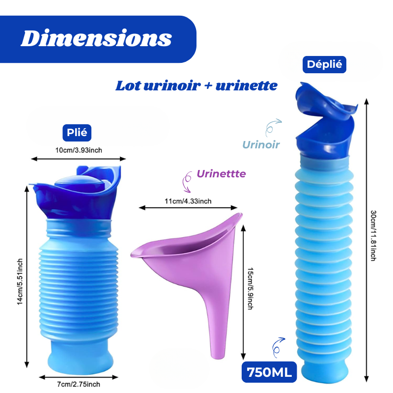 Urinoir Portable Rétractable 750ml – Voiture & Camping