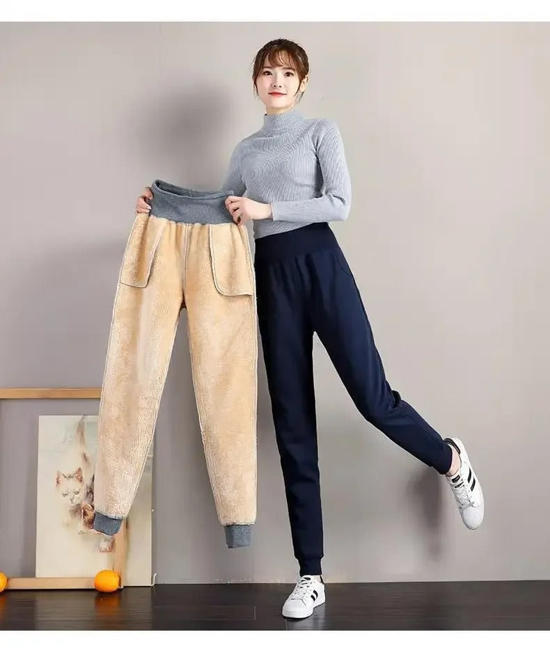 Jogging Slim à Large Taille Haute et Doublure Polaire
