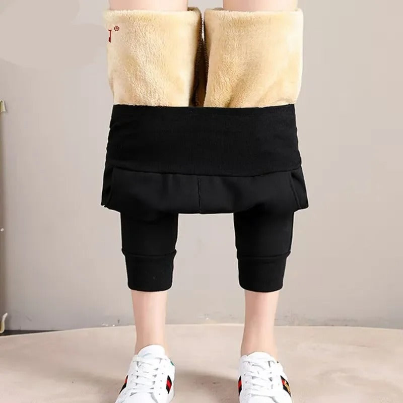 Jogging Slim à Large Taille Haute et Doublure Polaire