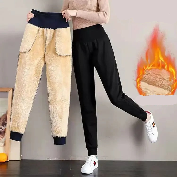 Jogging Slim à Large Taille Haute et Doublure Polaire