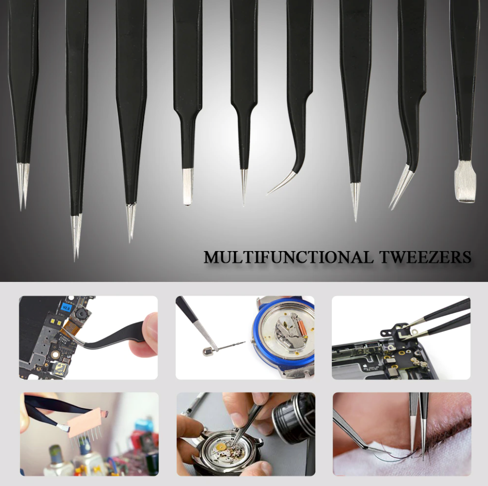 Lot de 9 Pinces Antistatique de précision