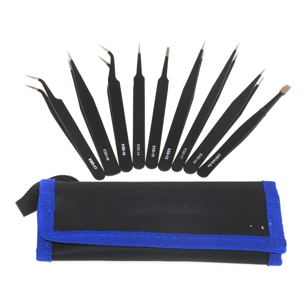 Lot de 9 Pinces Antistatique de précision