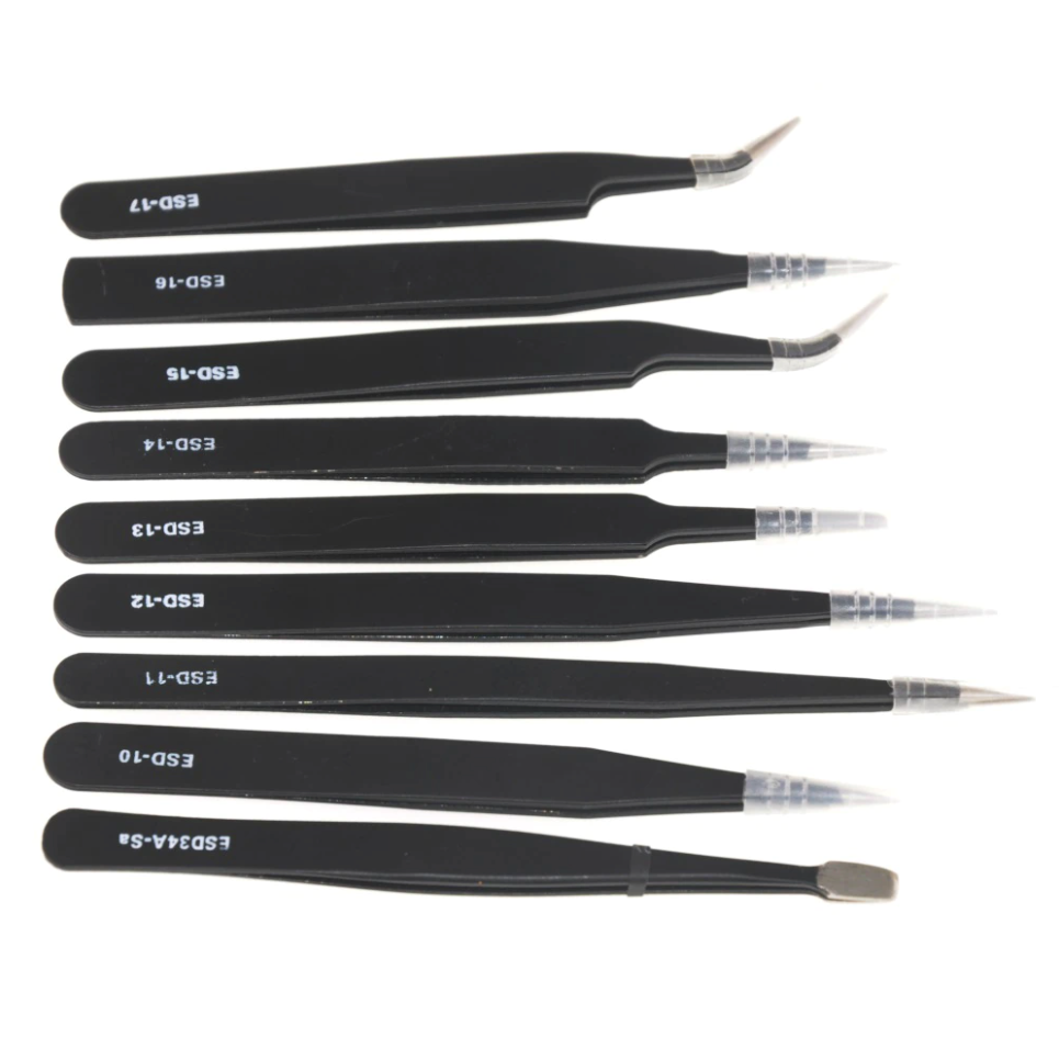 Lot de 9 Pinces Antistatique de précision
