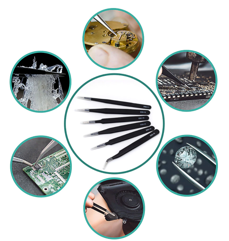 Lot de 9 Pinces Antistatique de précision