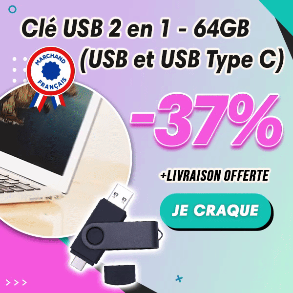 Clé USB 2 en 1 - 64GB (USB et USB Type C)