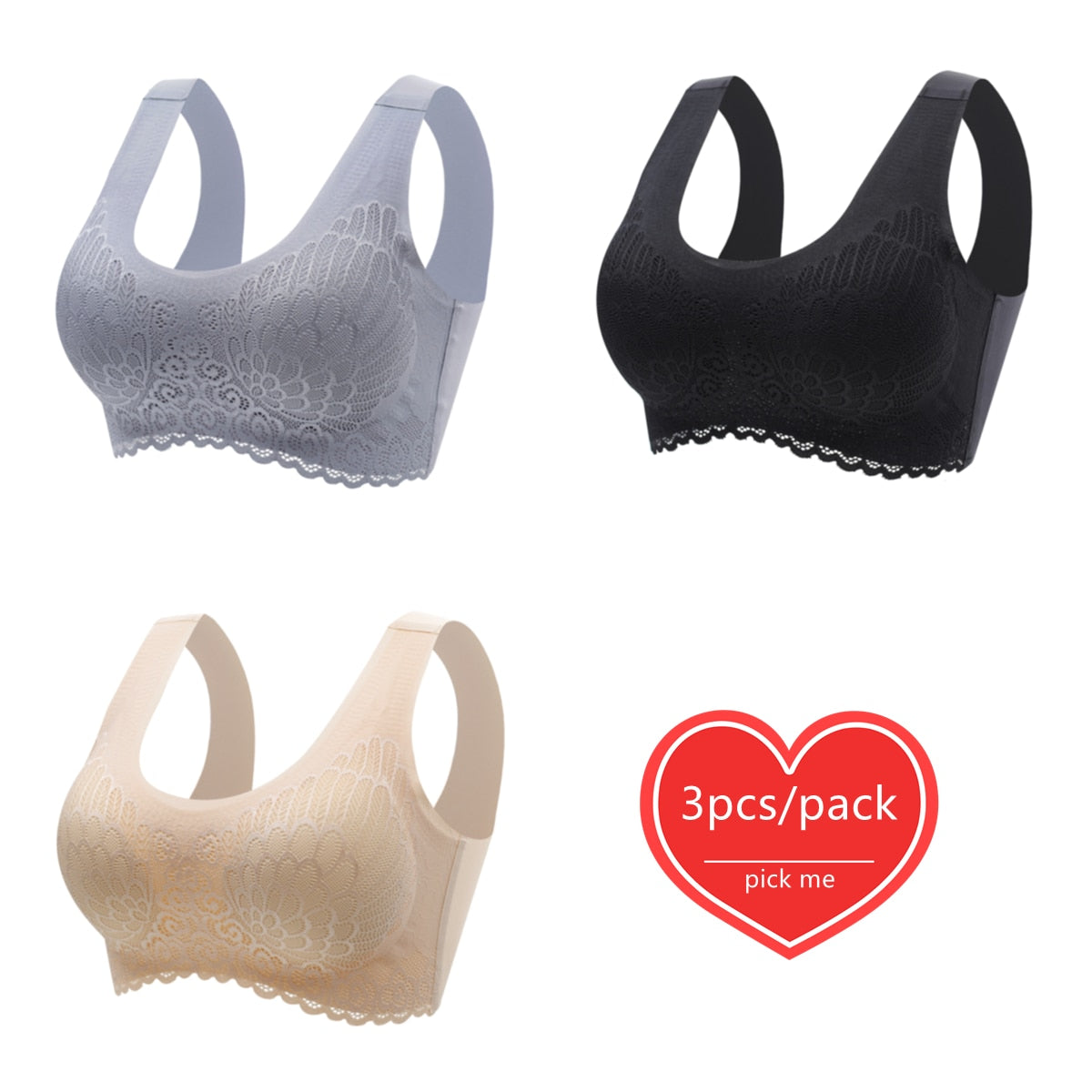 Lot de 3 Brassières Dentelle 5D sans couture