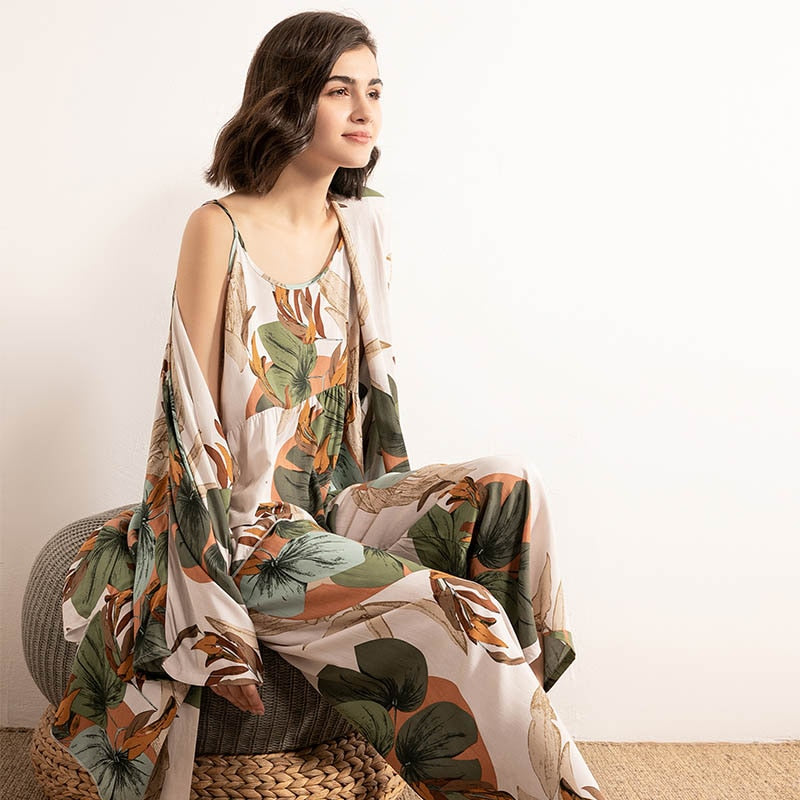 Pyjama bohème à fleur - 3 Pièces