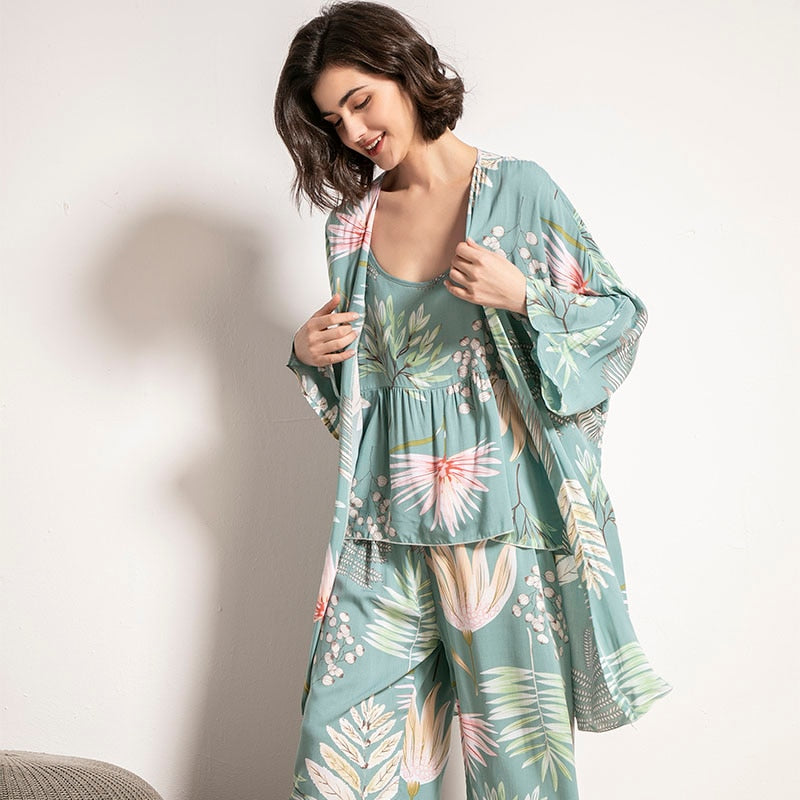Pyjama bohème à fleur - 3 Pièces