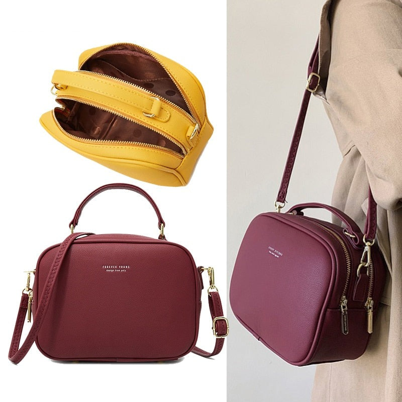 Mini sac bandoulière à double poches en Cuir PU