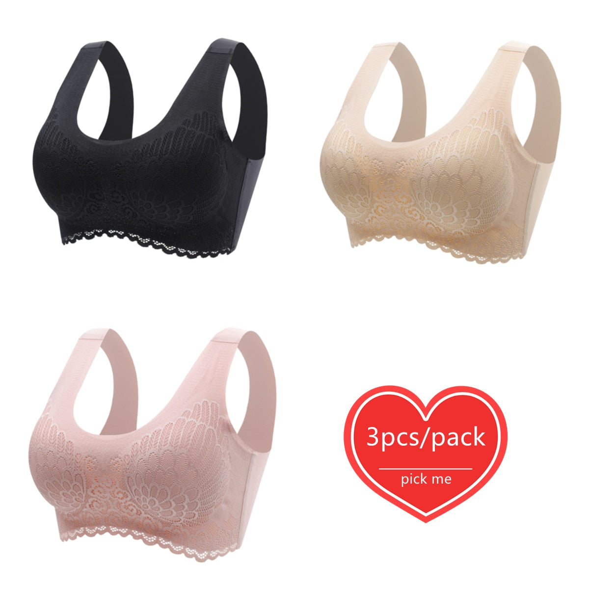 Lot de 3 Brassières Dentelle 5D sans couture