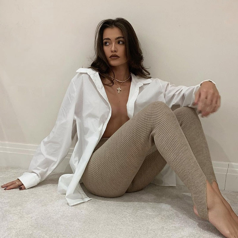 Legging tricot côtelé taille haute