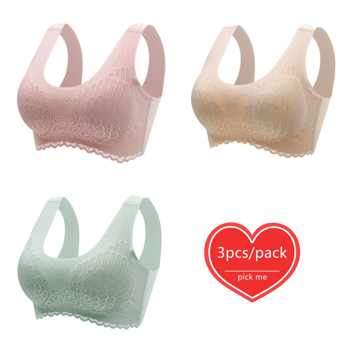 Lot de 3 Brassières Dentelle 5D sans couture